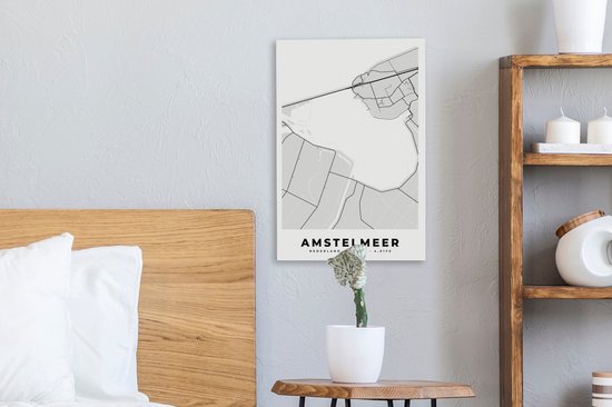 Canvas Schilderij Stadskaart - Amstelmeer - Plattegrond - Nederland - Kaart - 20x30 cm - Wanddecoratie