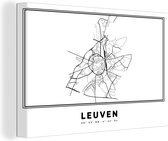 Canvas Schilderij Stadskaart – Zwart Wit - Kaart – Leuven – België – Plattegrond - 90x60 cm - Wanddecoratie