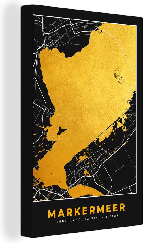 Canvas Schilderij Kaart - Plattegrond - Markermeer - Stadskaart - Goud - 60x90 cm - Wanddecoratie