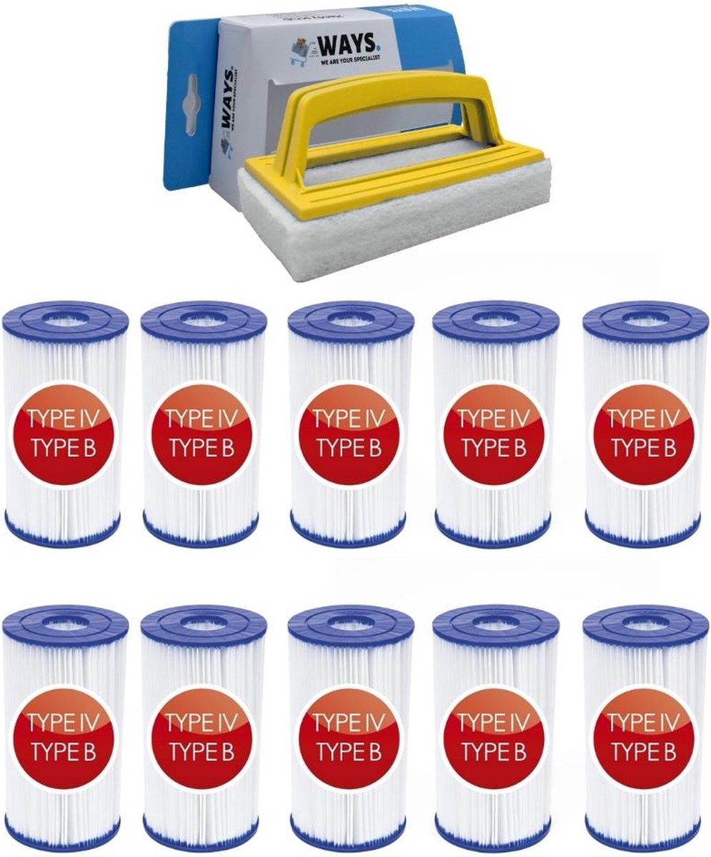 Bestway - Type IV filters geschikt voor filterpomp 58391 - 10 stuks & WAYS scrubborstel