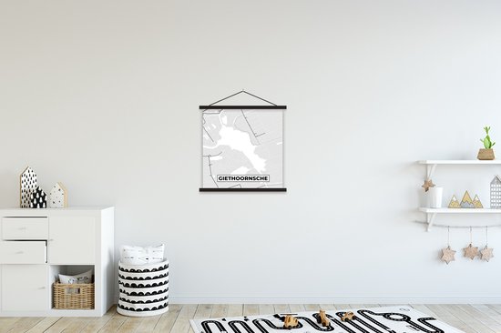 Posterhanger incl. Poster 40x40 cm - Schoolplaat - Nederland - Kaart - Giethoornsche - Stadskaart - Plattegrond - Textielposter - Zwarte latten - Stadskaart
