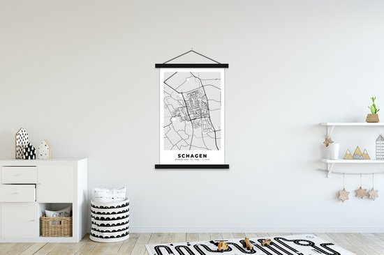Porte-affiche avec affiche - Affiche scolaire - Carte - Schagen - Plan d'étage - Plan de la ville - 120x180 cm - Lattes noires