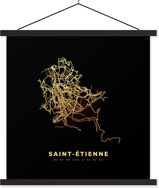 Porte-affiche avec Poster - Affiche scolaire - Saint Étienne - France - Plan - Plan de la ville - Plan - 60x60 cm - Lattes noires