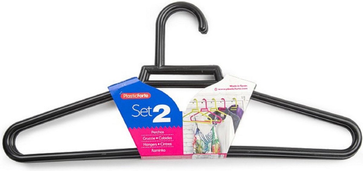 Plasticforte Kledinghangers - 2x - zwart - kunststof - 41 cm