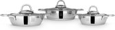 Serenk Definition 3-delige Luxe Pannenset - Omeletpan - Braadpan - Eierpannen - Pottenset met Deksels - Zilver