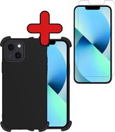 Hoes voor iPhone 13 Hoesje Zwart Siliconen Shockproof Case Met Screenprotector - Hoes voor iPhone 13 Hoes Shock Proof Cover Met Screenprotector - Zwart