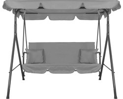Springos Schommelbank | Luna-Schommel | 3-zits | Waterafstotend | Inclusief 2 Kussens | Verstelbare Luifel | 170 x 110 x 150 cm | Grijs
