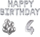 4 jaar Verjaardag Versiering Ballon Pakket Zilver