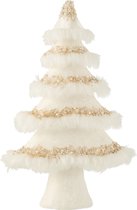 J-Line decoratie Kerstboom - velvet/veren - ecru/goud
