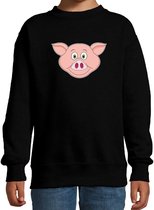 Cartoon varken trui zwart voor jongens en meisjes - Kinderkleding / dieren sweaters kinderen 110/116