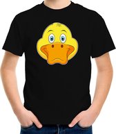 Cartoon eend t-shirt zwart voor jongens en meisjes - Kinderkleding / dieren t-shirts kinderen 134/140