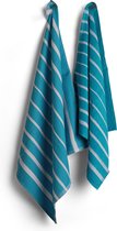 Seashell - Luxe Keuken- & Theedoek - Set van 2 - 100% Egyptisch katoen - Streep - Aqua