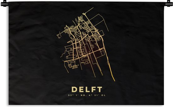Wandkleed - Wanddoek - Delft - Stadskaart - Nederland - Plattegrond - Kaart - 90x60 cm - Wandtapijt