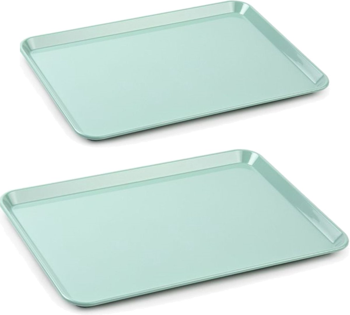 Dienbladen/serveerbladen voordeelset van 2 formaten in mintgroen kunststof - 27 x 21 cm en 35 x 24 cm