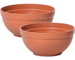 Prosperplast Tafel plantenpot/bloempot - 2x stuks - kunststof D44 x H20 cm - terracotta - binnen/buiten