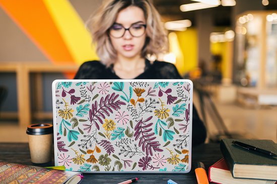 Sticker pour ordinateur portable - 15,6 pouces - Fleurs - Feuilles - Motif