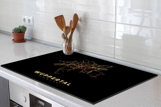 KitchenYeah® Inductie beschermer 80.2x52.2 cm - Stadskaart - Kaart - Goud - Wuppertal - Plattegrond - Kookplaataccessoires - Afdekplaat voor kookplaat - Inductiebeschermer - Inductiemat - Inductieplaat mat