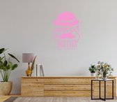 Stickerheld - Muursticker Best dad ever - Woonkamer - Vaderdag - Bolhoed, vergrootglas en snor - Engelse Teksten - Mat Babyroze - 78.3x55cm