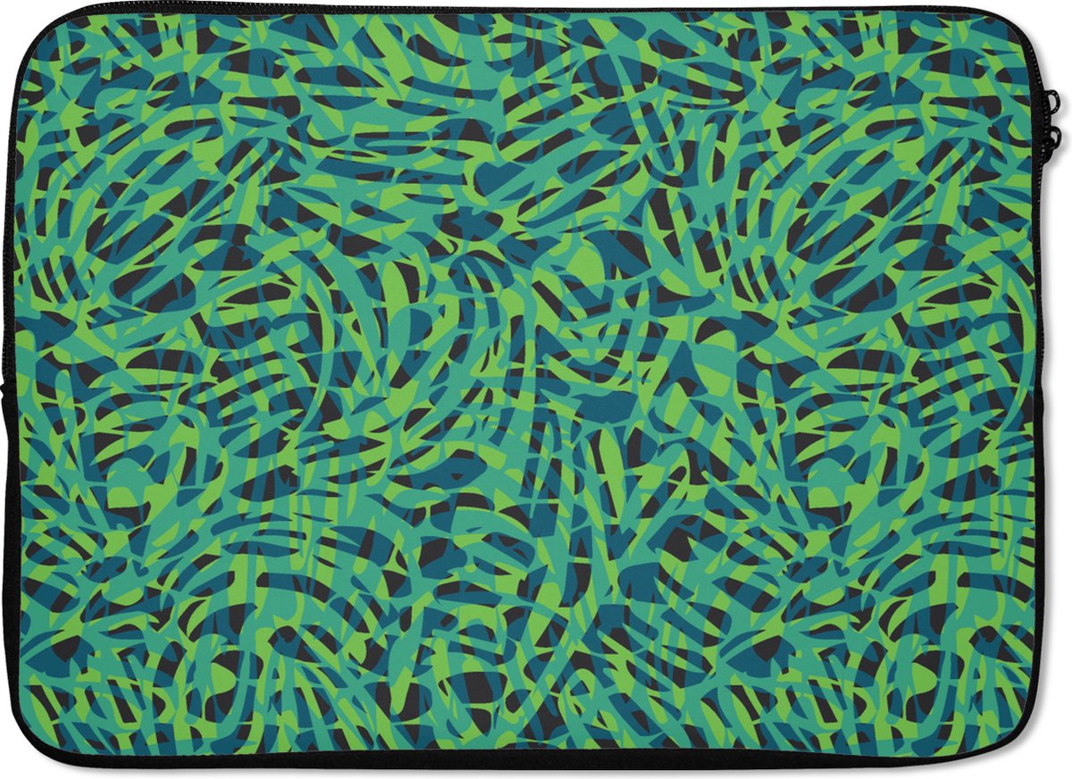 Laptophoes 13 inch - Jungle - Dieren - Patroon - Laptop sleeve - Binnenmaat 32x22,5 cm - Zwarte achterkant
