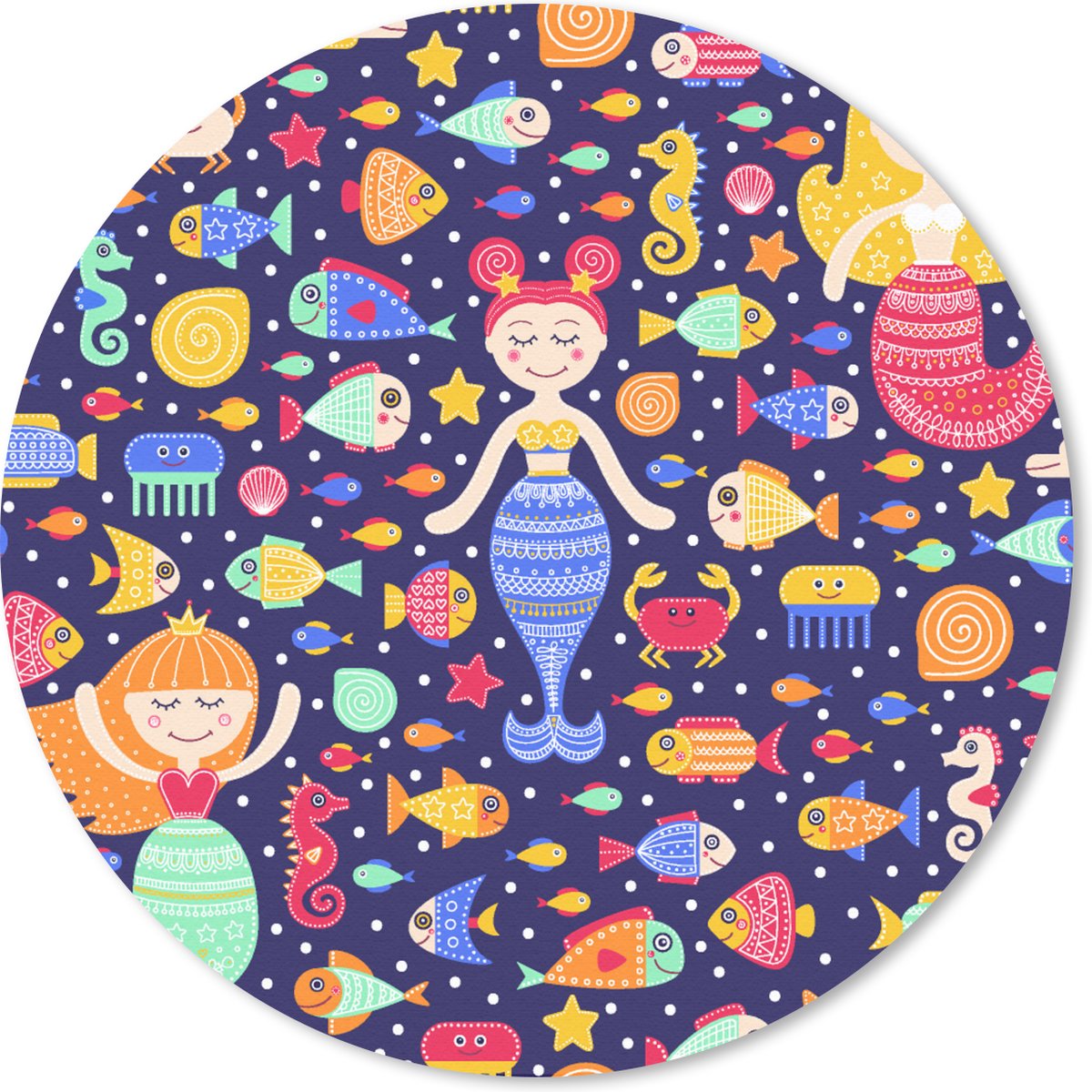 Muismat rond 40x40 cm - Mousepad Zeemeermin - Vissen - Patronen - Ronde muismatten