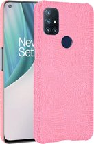 Mobigear Hoesje geschikt voor OnePlus Nord N10 5G Telefoonhoesje Hardcase | Mobigear Croco Backcover | Nord N10 5G Case | Back Cover - Roze