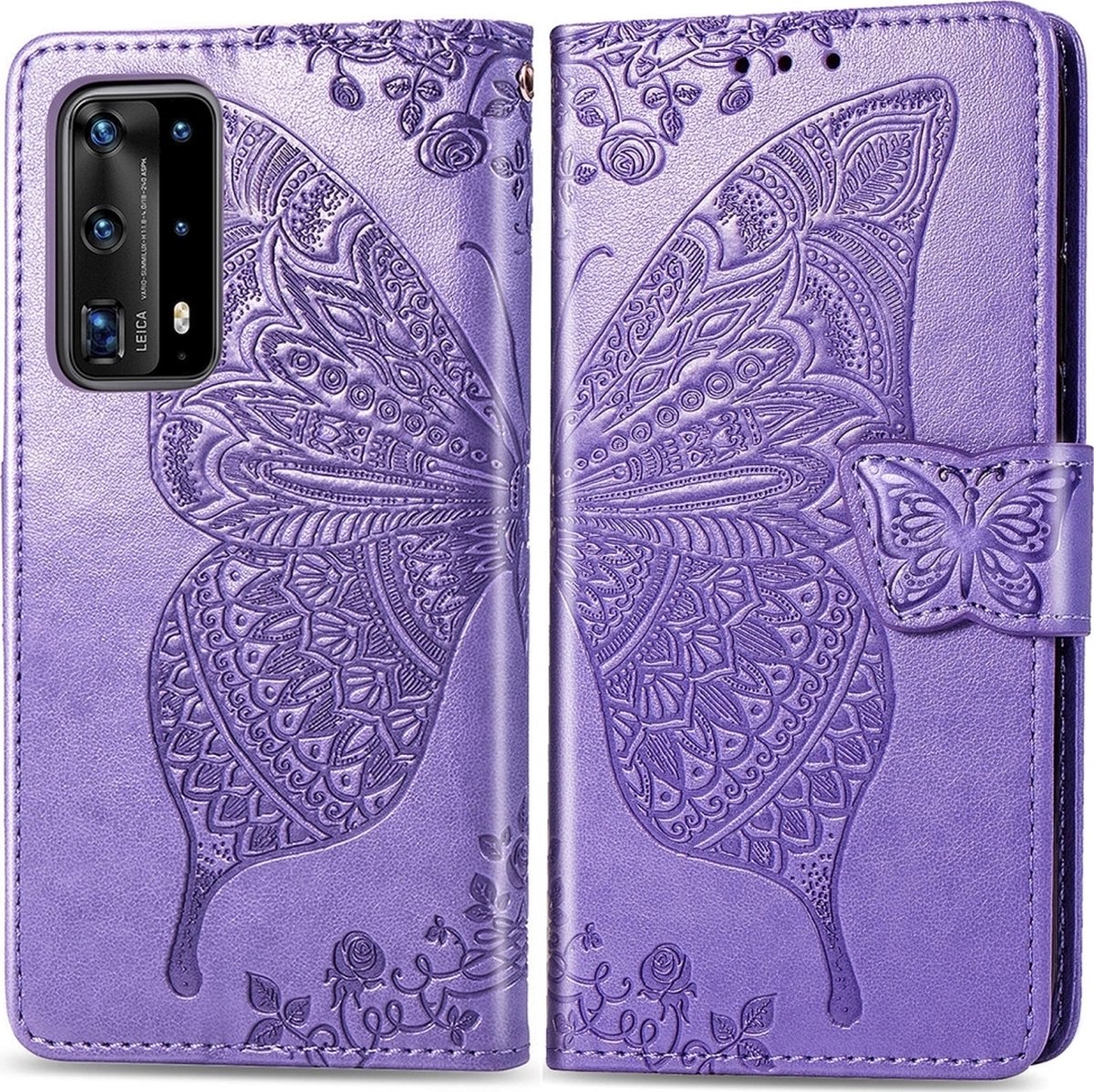 Mobigear Telefoonhoesje geschikt voor Huawei P40 Pro Hoesje | Mobigear Butterfly Bookcase Portemonnee | Pasjeshouder voor 3 Pasjes | Telefoonhoesje voor Pinpas / OV Kaart / Rijbewijs - Paars