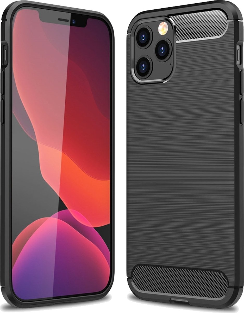 Mobigear Hoesje geschikt voor Apple iPhone 12 Pro Max Telefoonhoesje Flexibel TPU | Mobigear Brushed Slim Backcover | iPhone 12 Pro Max Case | Back Cover - Zwart