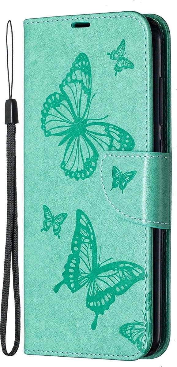 Mobigear Telefoonhoesje geschikt voor Xiaomi Redmi Note 9 Hoesje | Mobigear Butterfly Bookcase Portemonnee | Pasjeshouder voor 2 Pasjes | Telefoonhoesje voor Pinpas / OV Kaart / Rijbewijs - Turquoise
