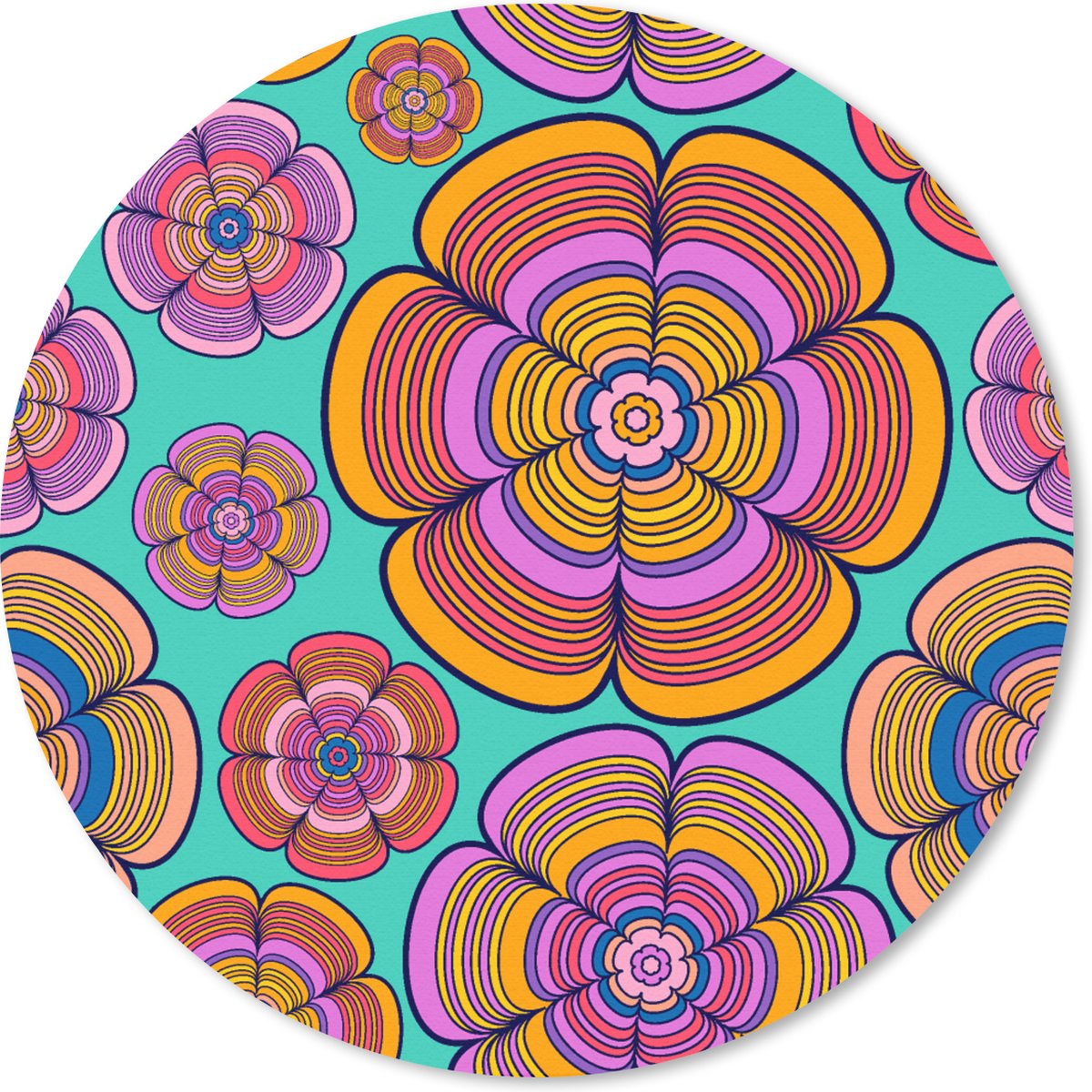 Muismat rond 20x20 cm - Mousepad Design - Flower Power - Kleuren - Ronde muismatten