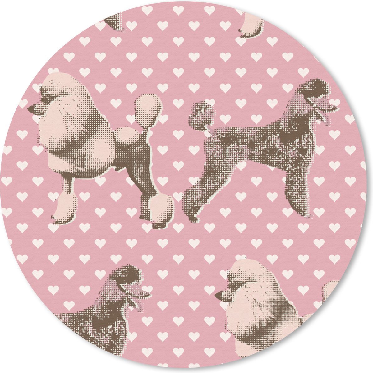 Muismat rond 50x50 cm - Mousepad Hart - Poedel - Patroon - Ronde muismatten