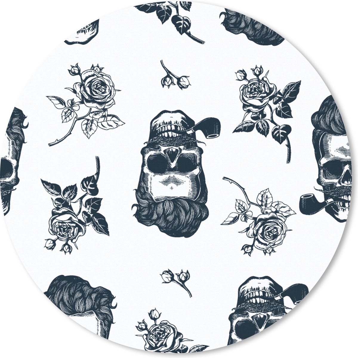 Muismat rond 20x20 cm - Mousepad Patronen - Schedel - Rozen - Piraten - Jongens - Kinderen - Kids - Ronde muismatten