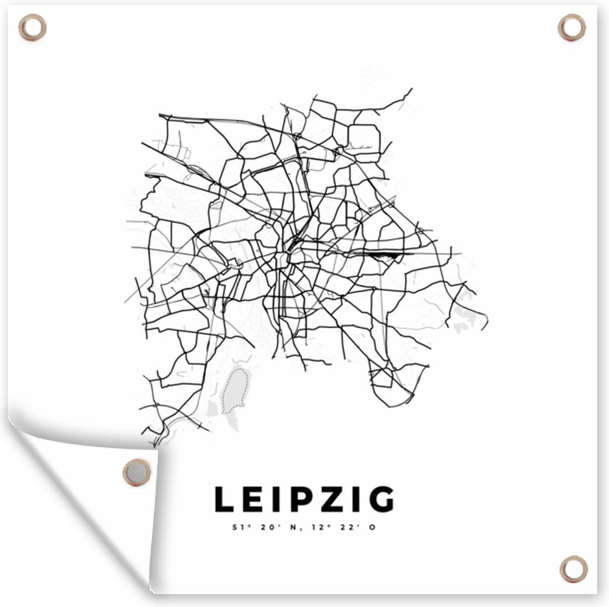 Tuinposters Stadskaart – Zwart Wit - Kaart – Leipzig – Duitsland – Plattegrond - 50x50 cm - Tuindoek
