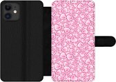 Bookcase Geschikt voor iPhone 12 Pro telefoonhoesje - Meiden - Hartjes - Roze - Patronen - Girl - Kindje - Kinderen - Met vakjes - Wallet case met magneetsluiting