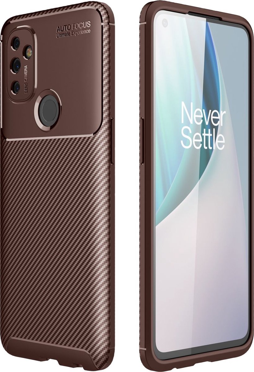 Mobigear Hoesje geschikt voor OnePlus Nord N100 Telefoonhoesje Flexibel TPU | Mobigear Racing Backcover | Nord N100 Case | Back Cover - Bruin