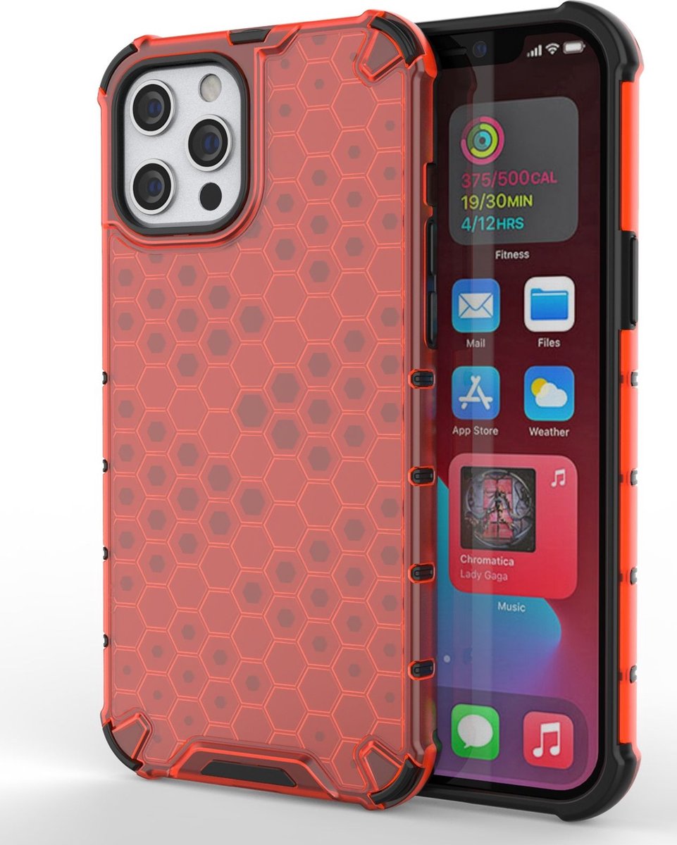 Mobigear Hoesje geschikt voor Apple iPhone 13 Pro Telefoonhoesje Hardcase | Mobigear Honeycomb Backcover Shockproof | Schokbestendig iPhone 13 Pro Telefoonhoesje | Anti Shock Proof - Rood