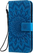 Mobigear Telefoonhoesje geschikt voor Motorola Moto G8 Plus Hoesje | Mobigear Sunflower Bookcase Portemonnee | Pasjeshouder voor 2 Pasjes | Telefoonhoesje voor Pinpas / OV Kaart / Rijbewijs - Blauw