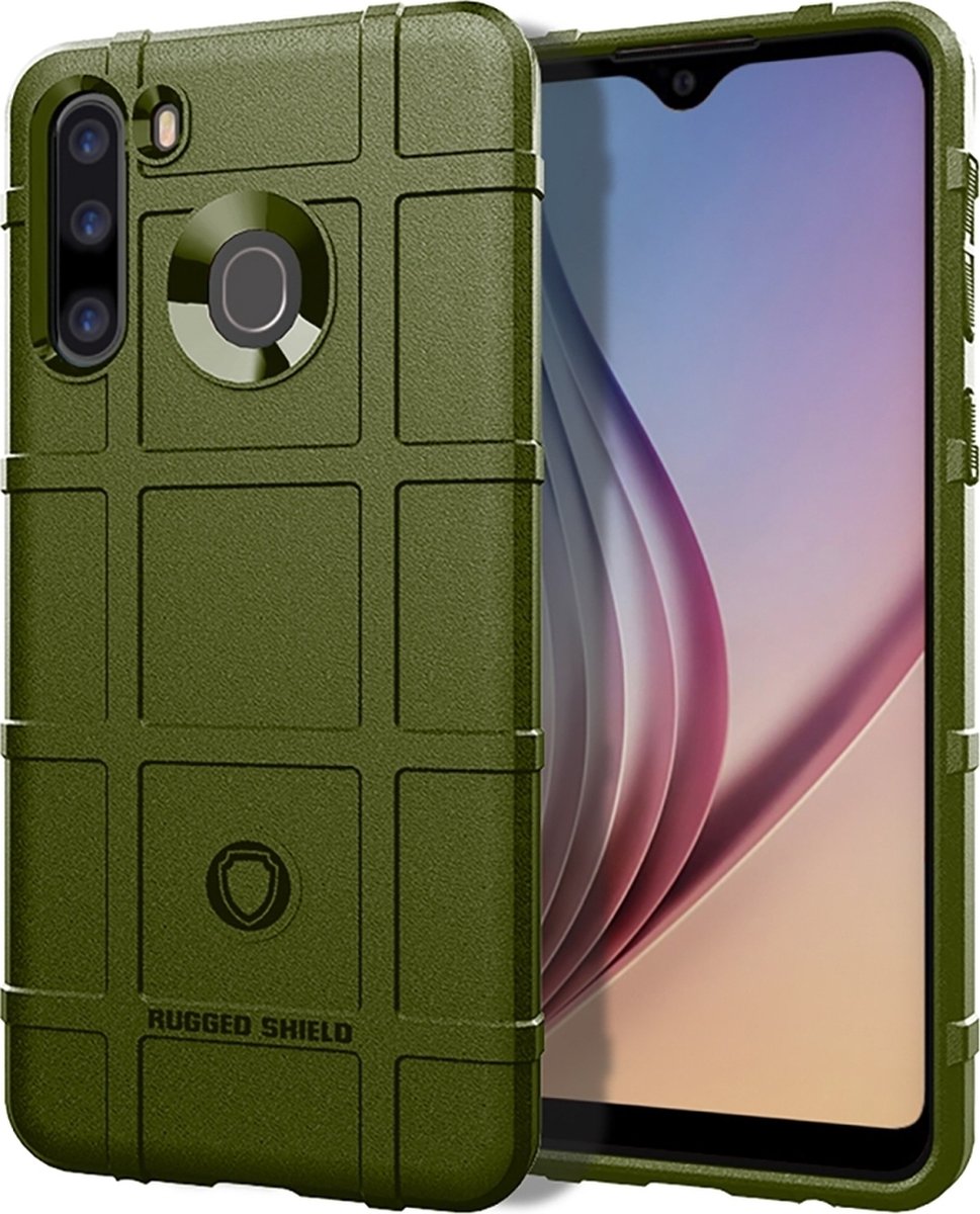 Mobigear Hoesje geschikt voor Samsung Galaxy A21 Telefoonhoesje Flexibel TPU | Mobigear Rugged Shield Backcover Shockproof | Schokbestendig Galaxy A21 Telefoonhoesje | Anti Shock Proof - Groen