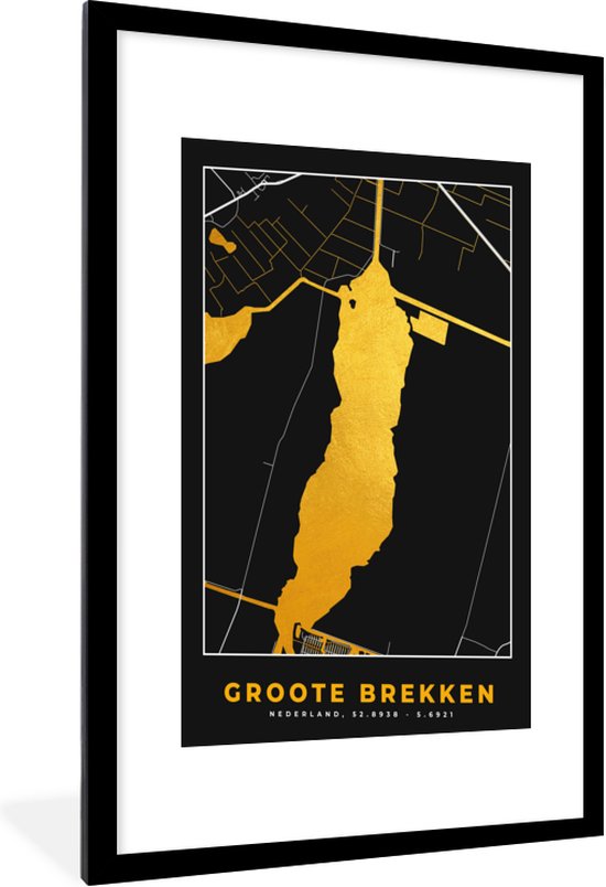 Fotolijst incl. Poster - Kaart - Plattegrond - Stadskaart - Nederland - Groote Brekken - 60x90 cm - Posterlijst
