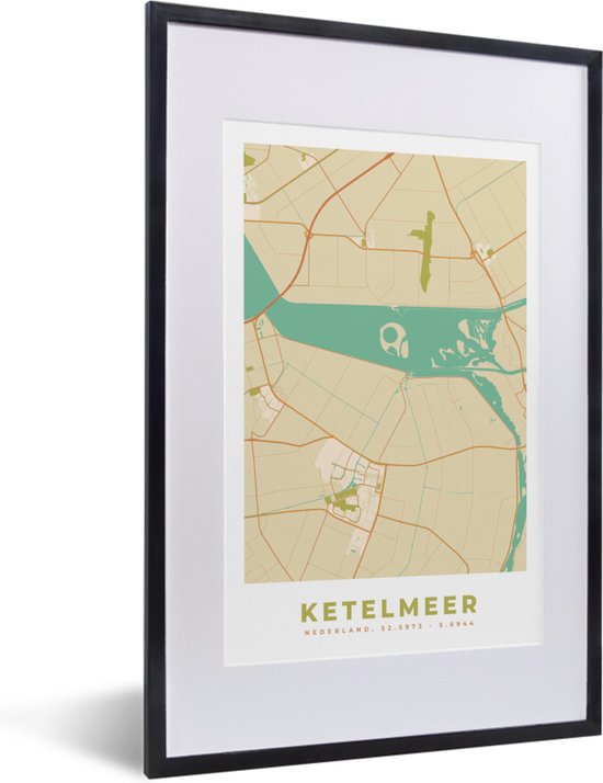 Fotolijst incl. Poster - Ketelmeer - Kaart - Retro - Plattegrond - Stadskaart - 40x60 cm - Posterlijst