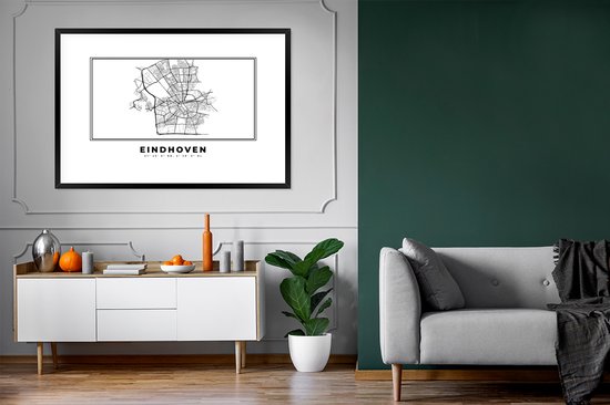 Posters Zwart Wit - Plan de la ville - Zwart Wit - Carte - Eindhoven - Pays- Nederland - Plan d'étage - 120x80 cm