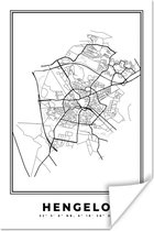 Poster Plattegrond – Hengelo – Zwart Wit – Stadskaart - Kaart - Nederland - 120x180 cm XXL