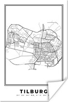 Poster Stadskaart – Zwart Wit - Kaart – Tilburg – Nederland – Plattegrond - 40x60 cm