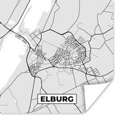 Poster Elburg - Zwart Wit - Stadskaart - Goud - Kaart - Plattegrond - Nederland - 50x50 cm