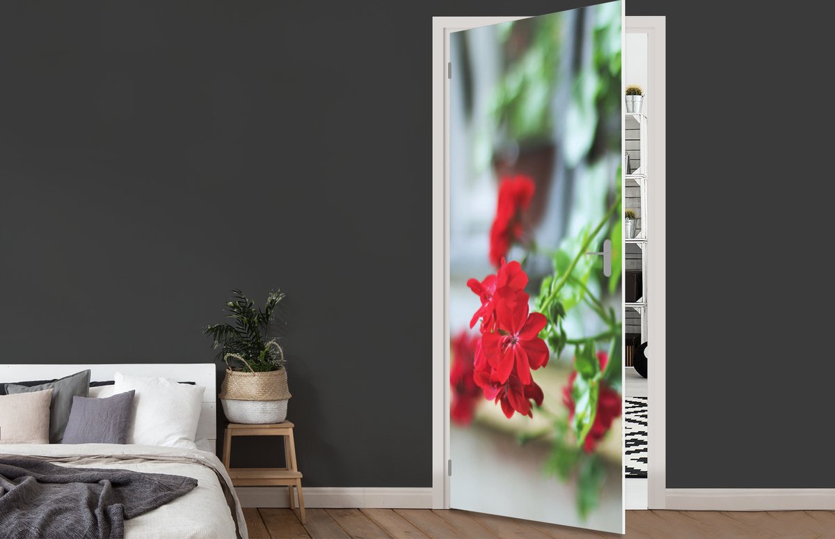 Afbeelding van product StickerSnake  Deursticker Hangende rode geranium - 95x215 cm - Deurposter