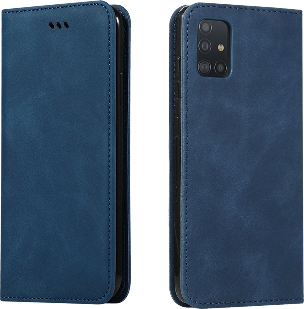Mobigear Telefoonhoesje geschikt voor Samsung Galaxy A51 Hoesje | Mobigear Retro Slim Bookcase | Pasjeshouder voor 2 Pasjes | Telefoonhoesje voor Pinpas / OV Kaart / Rijbewijs - Blauw