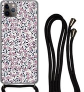 Hoesje met koord Geschikt voor iPhone 11 Pro - Meiden - Bloemen - Roze - Patronen - Girl - Kids - Kinderen - Meisjes - Siliconen - Crossbody - Backcover met Koord - Telefoonhoesje met koord - Hoesje met touw