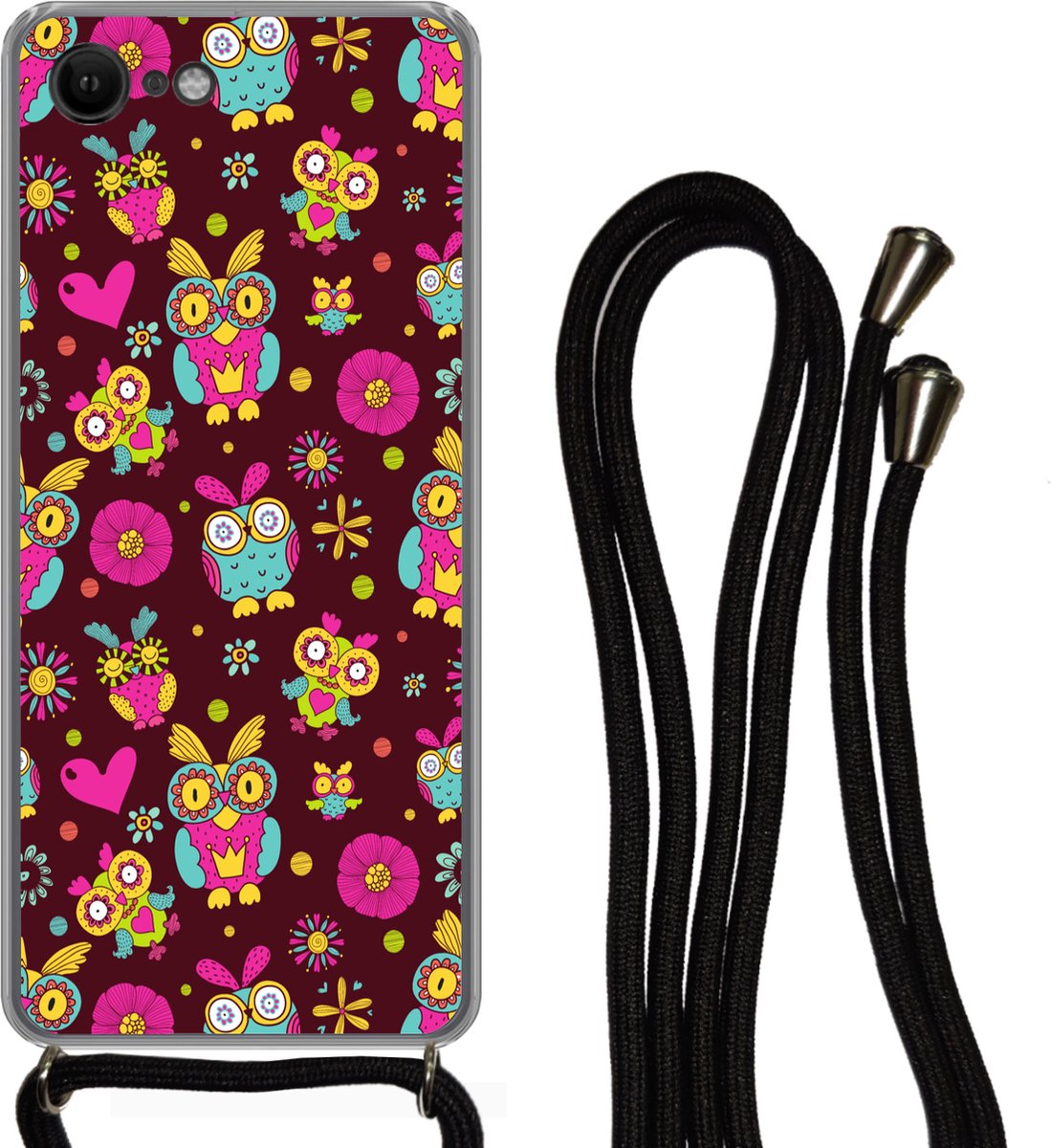 Telefoonhoesje Geschikt voor iPhone 8 - Meisjes - Uil - Chocolade - Patronen - Girl - Kind - Kinderen - Siliconen - Crossbody - Backcover met Koord - Telefoonhoesje met koord - Hoesje met touw Telefoonhoesje