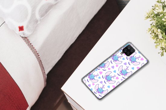 Coque Samsung Galaxy A12 - Meiden - Unicorn - Fleurs - Motifs - Fille - Kids - Enfants - Coque de téléphone en Siliconen