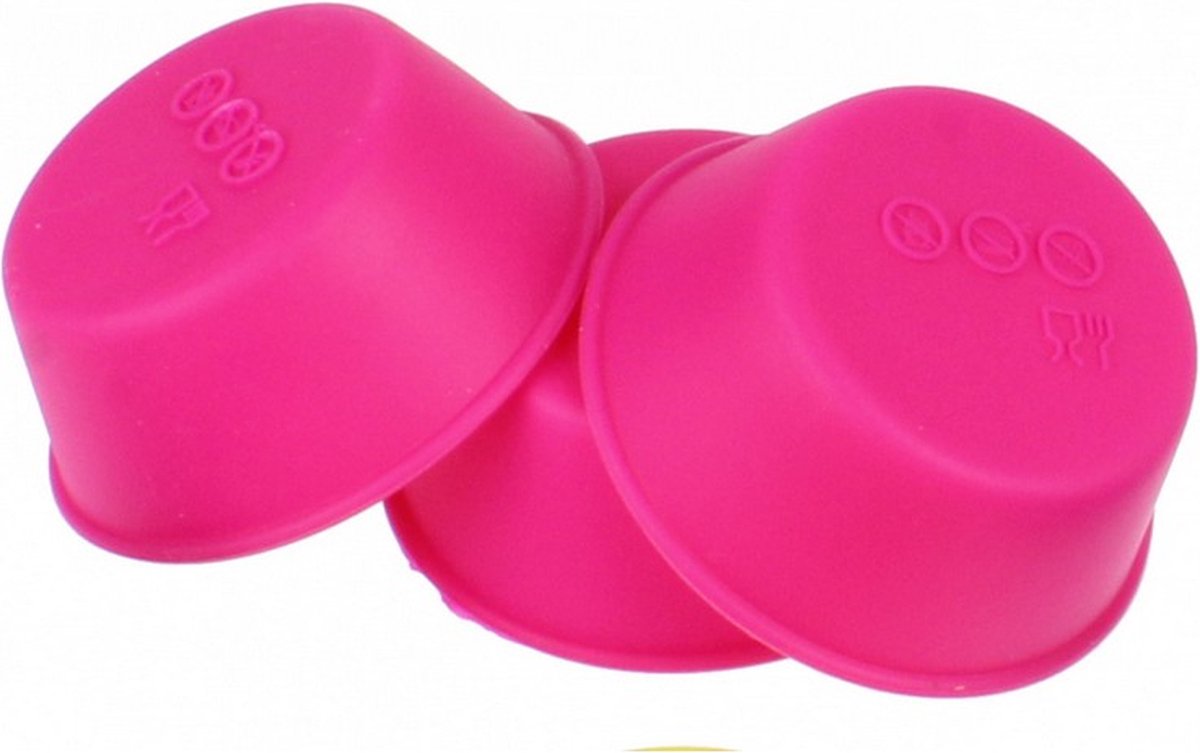 bakvorm rond 6,7 x 7,5 cm siliconen fuchsia 3 stuks