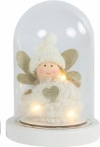 kerstfiguur engel Elvy led 9,5 x 15 cm hout wit